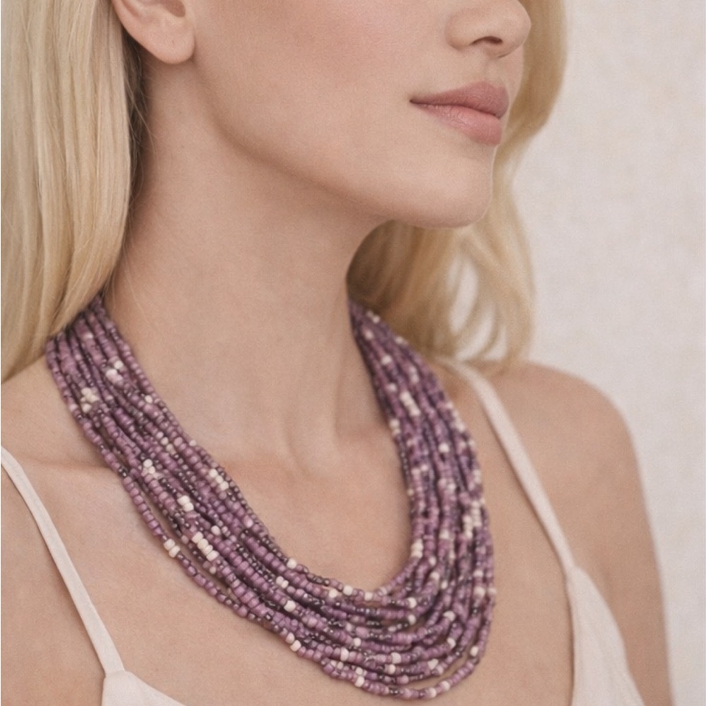 Purple Multi-Strand Beaded Statement Necklace | Boho Layered Jewelry